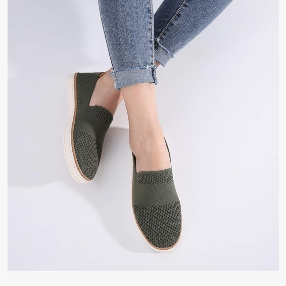 TRULAND Women's Slip On Sneakers/Breathable Knit Loafers. Olive green, size 8.5 - Picture 5 of 11